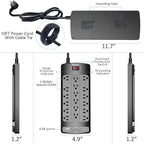 18 Outlets Surge Protector Power Strip - 10 Feet Flat Plug Heavy Duty Extension Cord with 18 Widely Outlets and 4 USB Ports, 2100 Joules, Black, ETL Listed