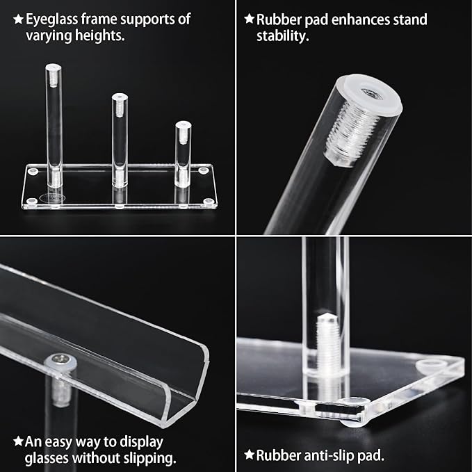MOOCA 4 Pcs Set, 3 Tier Premium Acrylic Eyewear Display Stand, Sunglasses Rack Holder, Sunglasses Stand, Eyewear Organizer for Eyeglasses, 5 in H
