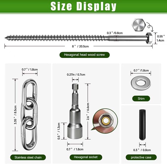 20 Pack Screw in Tent Stakes Heavy Duty,8 ’’ Ground Anchors Screw in,Metal Stakes with Hex Head Driver and Sturdy Storage Bag.(20)