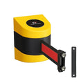 Crowd Control Warehouse - CCW Series WMB-220 Magnetic Wall Mount Retractable Belt Barrier - 15 Foot, Black Horizontal Red Stripe Belt with Yellow ABS Case