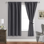 JIUZHEN Blackout Curtains for Bedroom - Thermal Insulated Room Darkening Rod Pocket Curtains for Living Room, Set of 2 Panels with Tiebacks, 38 x 63 Inch Length, Dark Grey