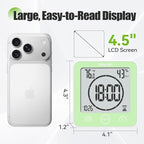 Baldr Shower Clock Waterproof Bathroom Clock with Timer/Temperature/Humidity, Digital Timers for Kids and Adults, Bath Kitchen Study, Green