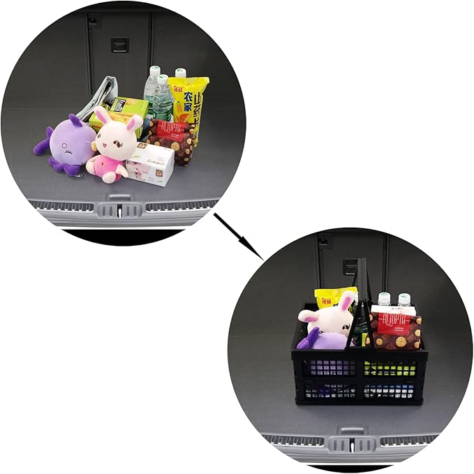 2 Pack Folding Plastic Crate, Collapsible Shopping Basket with Handles