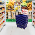 SSWBasics Blue Shopping Basket with Stand, Set of 12, 8-1/2"H x 12"W x 17"L - Ideal Grocery Baskets for Retail Environments