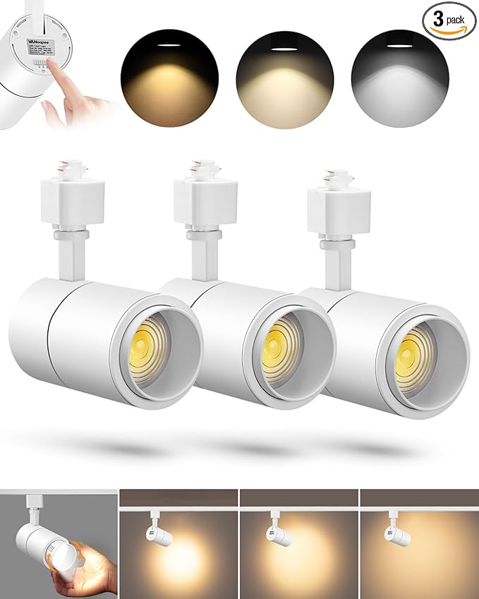 VANoopee 3-Color Zoomable 20W LED Track Lighting Heads H Type Track Light Heads Dimmable Bright Ceiling Spotlight Fixtures for Kitchen, 3000K 4000K 5000K Adjustable, CRI90+ 15°-60° 2000lm White 3 Pack