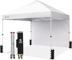 CROWN SHADES 8x8 Pop Up Canopy with 1 Side Wall - Beach Tent with One Push Setup - Outdoor Sun Shade for Events, Parties, Camping - Gazebo with STO-N-Go Cover Bag (White)