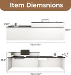 Modern L-Shaped Reception Desk with Counter – 71" Front Desk Reception Room Table with Lockable Drawer & Keyboard Tray for Office, Salon, Lobby, Checkout (White + Black, Left)