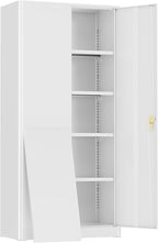 Greenvelly Metal Storage Cabinet, 72" Locking Metal Garage Storage Cabinet with Doors and 4 Adjustable Shelves, Lockable Steel Cabinets for Home Office, Garage, Shop, School (White 36" W x 18" D)