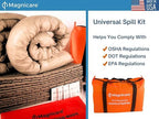 Universal Spill Kit OSHA Approved - Biohazard Clean up Kit for Oil, Water & Chemicals | 15 Absorbent Pads, 2 Socks, PPE, Biohazard Bags in Bright Orange Duffel Bag