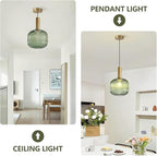 KCO Lighting Vintage Green Glass Pendant Light Kitchen Island Lighting Farmhouse Ribbed Glass Pendant Lighting Large Globe Pendant Light Fixture Brass Gold Single Ceiling Hanging Light