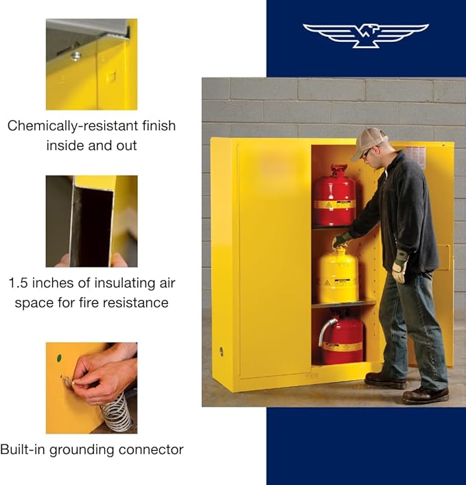 Eagle American Made 4 Gallon F﻿lammable Liquid Storage Cabinet, Self-Close Space Saver Fireproof Cabinet for Schools, Garages, Manufacturing Facilities, 17" x 17" x 22", 1903X