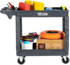 TUFFIOM Plastic Service Utility Cart with Wheels,550lbs Capacity,Heavy Duty Tub Storage Cart W/Deep Shelves, Multipurpose Rolling 2-Tier Mobile Storage Organizer, for Warehouse Garage Industrial Cart