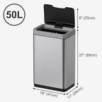 Mbillion Automatic Touchless 15 Gallon Motion Sensor Trash Can Stainless Steel Smart Trash Cans with Lid Rectangular Garbage Can for Kitchen Bedroom Home Office Silver