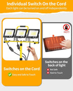 26400LM LED Work Lights with Stand, 3 Adjustable Head Portable Worklight with 26FT Cord Switch and Foldable Tripod, IP66 Waterproof 5000K for Outdoor Indoor Construction Job Sites Workshops Garage