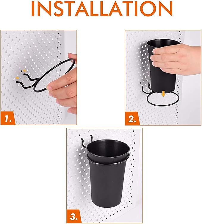 G.CORE 9 Pack Pegboard Cups with Hooks, Peg Board Hooks Assortment Organizer Accessory, Various Tools Storage Arrange System Kit, for Garage Craft Workshop Workbench Hobby Office