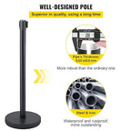 VEVOR Crowd Control Stanchion Set, Stanchion Set with 6.6 ft/2 m Black Retractable Belt, Black Crowd Control Barrier w/Concrete and Solid Metal Base - Easy Connect Assembly (6)