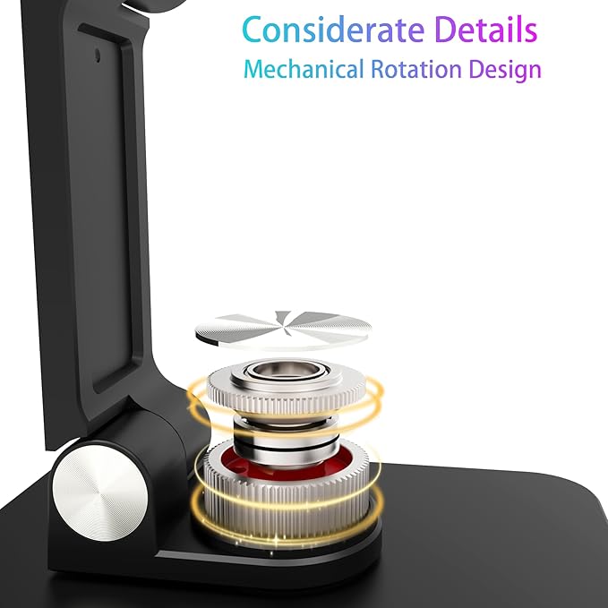 360 Rotating Cell Phone Stand,Folding Phone Stand,Adjustable Height and Angle Foldable Cell Phone Stand Holder for Desk, Taller iPhone Stand Compatible with iPad Smartphones Tablet (Black)