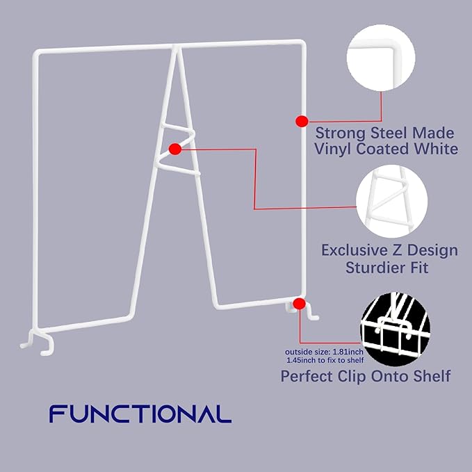 Wire Shelf Dividers - White Closet Organization & Storage Organizer - No Tool Shelf Divider for Wire Shelves - Metal Shelf Accessories – for 12“ Deep Wire Shelves – Tall 12” Height – 4 Pack