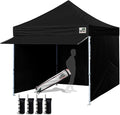Eurmax USA 10 x 10 Pop up Canopy Commercial Tent Outdoor Party Canopies with 4 Removable Zippered Sidewalls and Roller Bag Bonus 4 Canopy Sand Bags & 24 Squre Ft Extended Awning(Black)