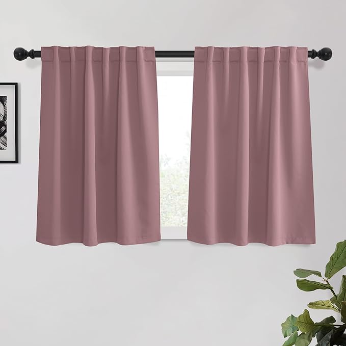 KGORGE Bathroom Window Curtains 45 inches Long, Privacy Energy Efficiency Blackout Room Darkening Curtains & Drapes for Kitchen Bedroom Dining Room, W34 x L45 inches, Dusty Rose, 2 Panels