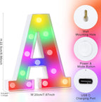 mooncow Rechargeable Light Up Letters,Colorful Marquee Letters with Remote,Gift Wrap Gifts,Bedroom Home Bar Party Decor (A)