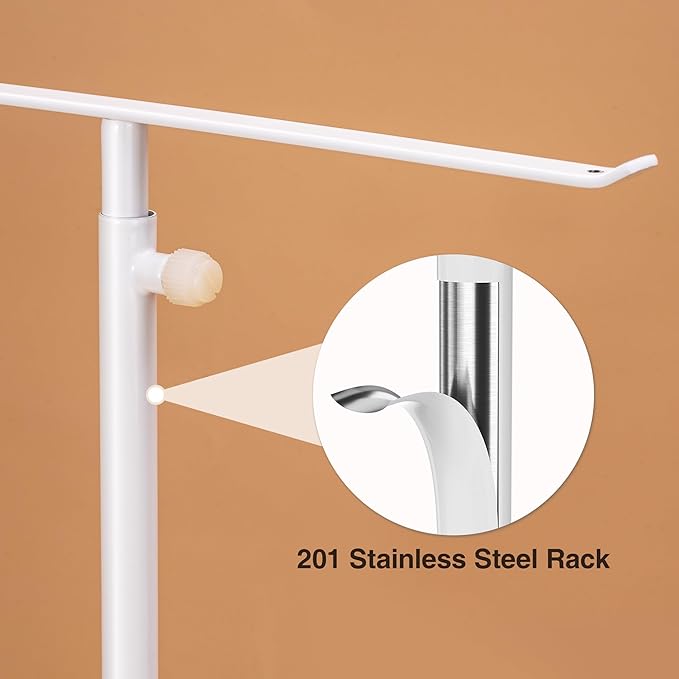 White Necklace Holder Jewelry Organizer Stand – Adjustable Height T‑Bar Jewelry Display with White Marble Base, Necklace & Bracelet Holder, Countertop Jewelry Tree