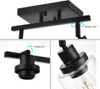 3-Light Track Lighting Kit Black Track Lighting Fixtures Bathroom Wall Sconces Ceiling Mount Kitchen Tracking Lights, Rotatable Spotlight with Clear Glass Shade for Kitchen Shop Hallway