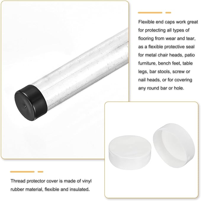 uxcell 4pcs Rubber End Caps 200mm (7 7/8 Inch) ID x 80mm(3 1/8 Inch) H Vinyl Round End Cap Cover Screw Thread Protectors White
