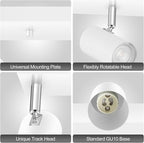 Plug in Track Lighting, LED Track Light Kit, White 5-Light Large Track Lights for Kitchen, 15 FT Cord,5 Way Ceiling Spotlight, Rotatable Wall Mount Light Head for Bedroom Hallway Living Room