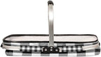 Plaid Collapsible Market Basket, White Black Stripe Leakproof Folding Collapsible Portable Picnic Basket Strong Aluminum Frame for Travel, Shopping, Camping & Lake Trips