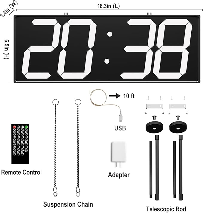 Digital Wall Clock with Double Sided Display, Large Digital Clock with Timer,Alarm,Temperature and Date,Two Faced Hanging Digital Clock Large Display for Multiple Public Places(White)