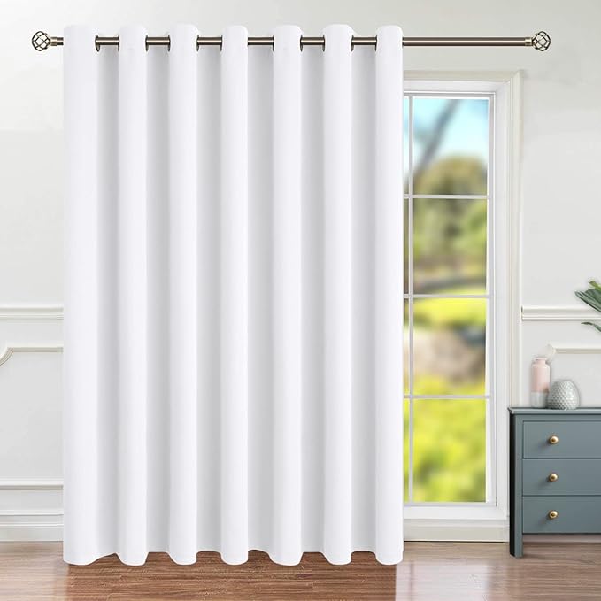 BGment Pure White Sliding Door Curtain 96 Inch Long - Wide Room Darkening Room Divider Curtain for Bedroom Privacy Themral Insulated Grommet Separator Drape, 1 Panel, 100 X 96