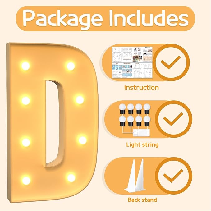Marquee Letters 3 Feet Tall Large Light Up Letters D Happy Birthday Decorations Wedding Engagement Party Decor Yellow Light Birthday Decorations Balloon Arch Kit Foam Sign D