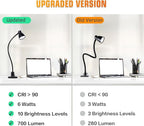 Clamp Desk Lamp, Clip on Reading Light, 3000K-6500K Adjustable Color Temperature, Multiple Illumination Modes, CRI>90, 6Watts (Adapter Not Included)