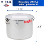 MirOil Oil Grease Bucket & Filter Pot, Silver (7 Gallon) – Fryer Container w/Lid Lock & Clip, Food Grade Interior Coating - Hot Grease Collection Pot - Made In USA – Model #60L