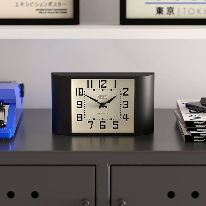 NEWGATE® Mini Metro Desk Clock | Retro Mantel Clock | Black | Mid Century Style for Desk, Table top, Shelf or Bedside