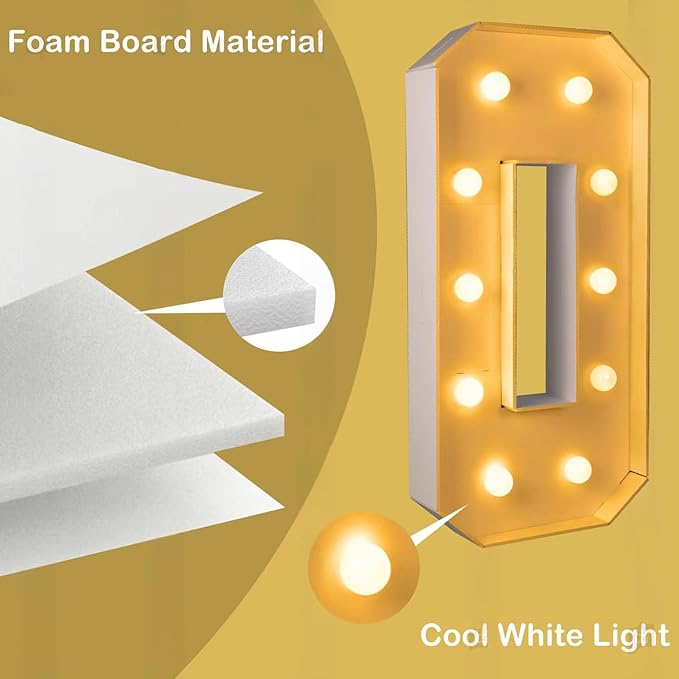 3FT/36 Inch Marquee Light up letters with Warm Lights,White Marquee letter A-Z for Birthday Party Large Mosaic Frame Letter Cardboard Pre-Cut Foam Board Sign Diy Decorations Anniversary (9)