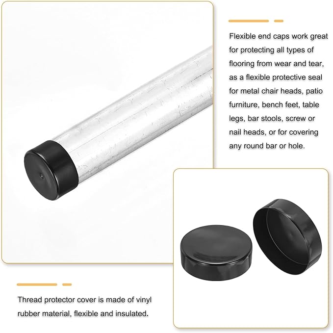 uxcell 4pcs Rubber End Caps 200mm(7 7/8 Inch) ID x 80mm(3 1/8 Inch) H Vinyl Round End Cap Cover Screw Thread Protectors Black