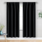 JIUZHEN Blackout Curtains for Bedroom– Thermal Insulated,Noise Reducing Room Darkening Rod Pocket Curtains for Living Room, Set of 2 Panels with Tiebacks, 42 x 72 inch Long, Black