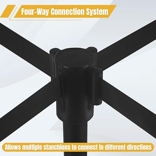 Crowd Control Stanchion Set of 2-Black Stanchions with 16.4ft Retractable Belt,Durable Concrete Metal Base for Stability, Easy Assembly, ldeal CrowdControl Barriers for Events and Venues