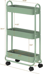 SunnyPoint Slim Rolling Storage Cart, 3 Tier Bathroom Storage Organizer Bathroom, Laundry Utility Cart (Turq)