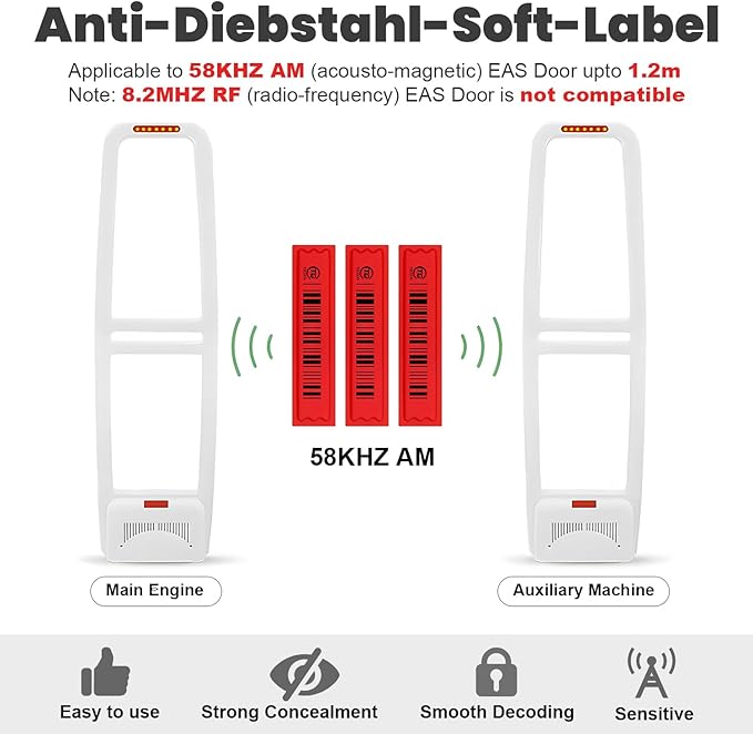 108 Pieces of 58 kHz Acousto-Magnetic (AM) Security Tag Labels, Compatible with 58 kHz EAS Systems. Features Simulated Barcodes