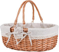 Large Wicker Picnic Basket with Handles,Handle Sturdy Woven Body with Removable and Washable Lining,Outdoor Camping,Gift Packing,Garden Picking, Storage.White Flower
