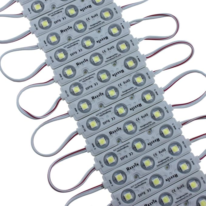 REXTiN Super Bright 200pcs 3 LED Module RED 5050 SMD 66-72LM Each Module Waterproof Decorative Light for Letter Sign Advertising Signs with Tape Adhesive Backside 3 Years Warranty