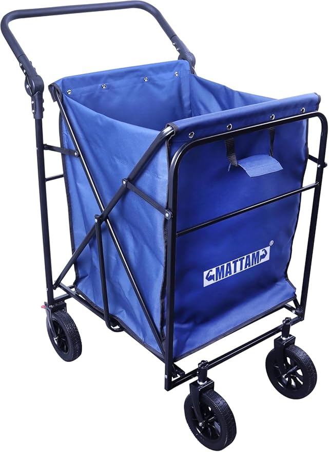 MATTAM Collapsible Basket Trucks Service Carts with Wheels for Material handling, 265 lbs Capacity，21" L x 18.9" W x 35.4" H (Blue)