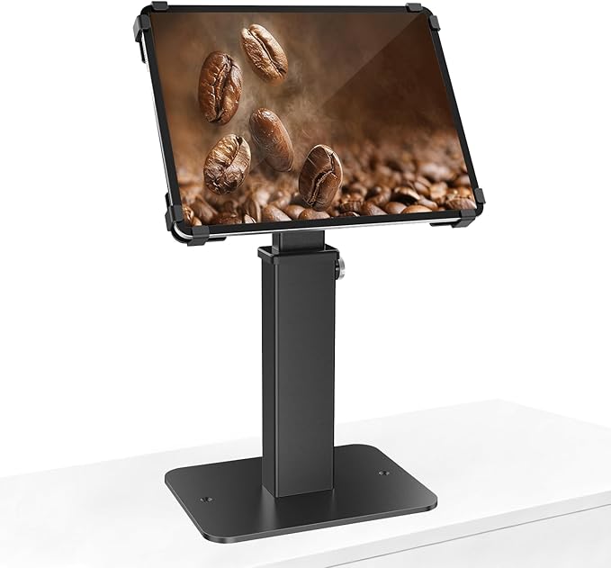 Adjustable Height Rotating Tablet Stand with Anti-Theft Lock, 360°Swivel & Tilt Aluminum & Carbon Steel Holder for 9.7-13 inch Tablets, for Desk, Office, Retail, Education(Black)