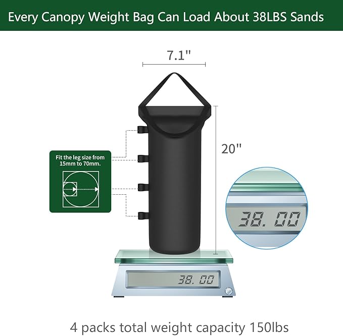 150 LBS Canopy Tent Weights Set of 4 Empty Sand Bags for Canopy Tent Legs, Heavy Duty 1680D Pop Up Canopy Sandbags for Outdoor Gazebos, Umbrellas, Pergolas, Sunshades & Patio Furniture