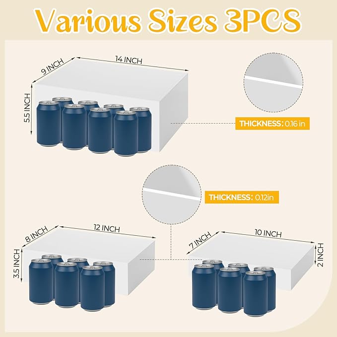 3 Pack Extra Large Acrylic Buffet Risers - 14”, 12”, 10” White Display Stands with Hollow Bottoms, Cube Riser Boxes Nesting for Dessert Food Catering Buffet Display Party Supplies