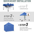 CROWN SHADES Pop Up Canopy Tent, 8x8 Commercial Canopy Tent with 4 Sidewalls, 4" Wheels, 4 Upgraded Weights, Patented Centerlock, 400D Fabric, Sto'N Go Bag, Blue