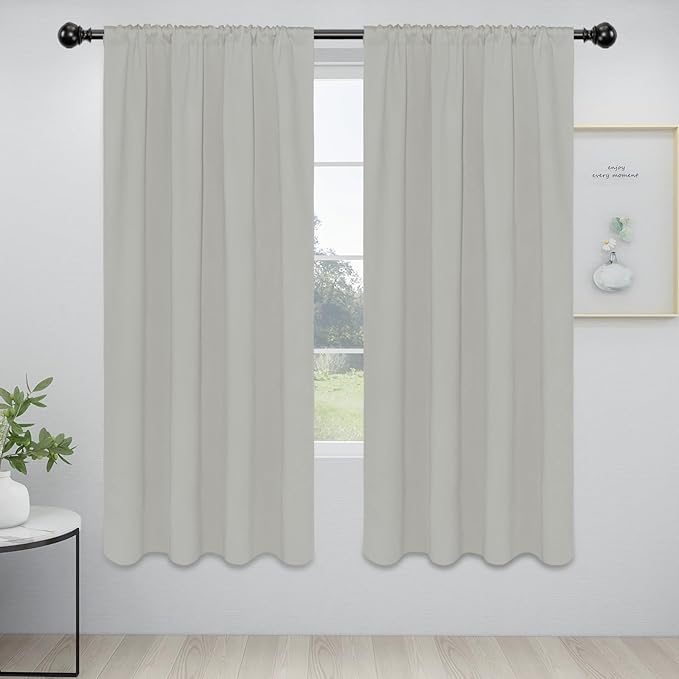 Easy-Going Rod Pocket Blackout Curtains for Bedroom, Room Darkening Window Curtains for Living Room, Thermal Insulated Noise Reduction Solid Window Drapes, 2 Panels(42x72 in, Greyish White)
